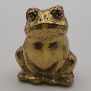 THAT FACE! SOLID BRASS Frog Toad Miniature Figurine Collectible Rustic Gold Cute